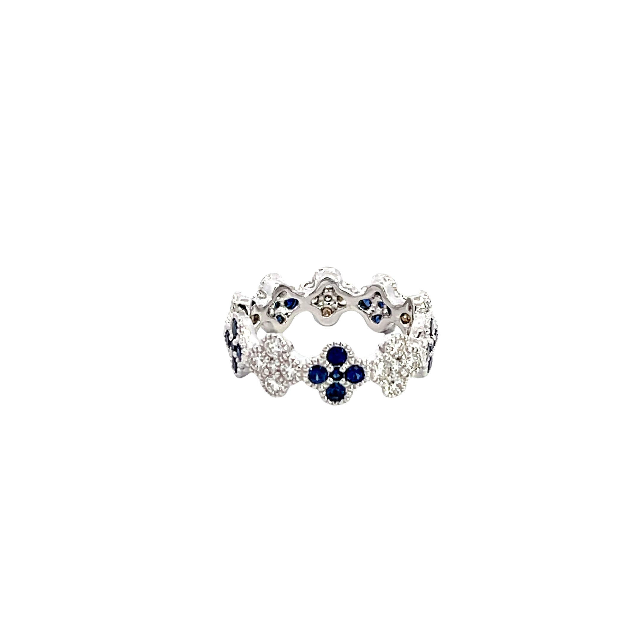 Floral 14K White Gold Sapphire and Diamond Eternity Ring