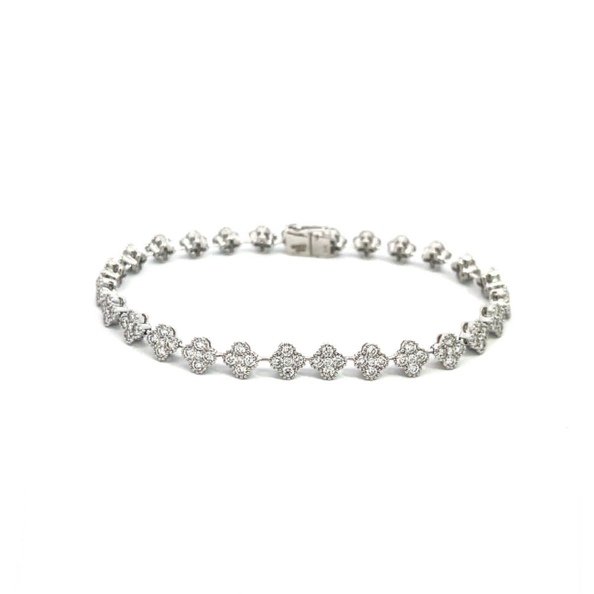 14K White Gold Diamond Clover Cluster Tennis Bracelet
