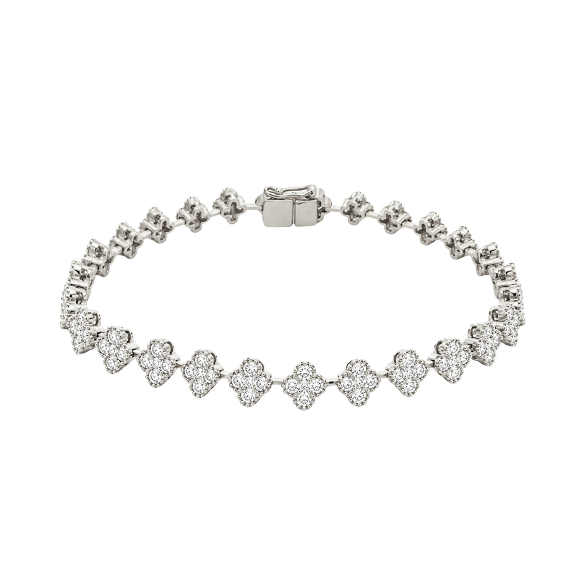 14K White Gold Diamond Clover Cluster Tennis Bracelet