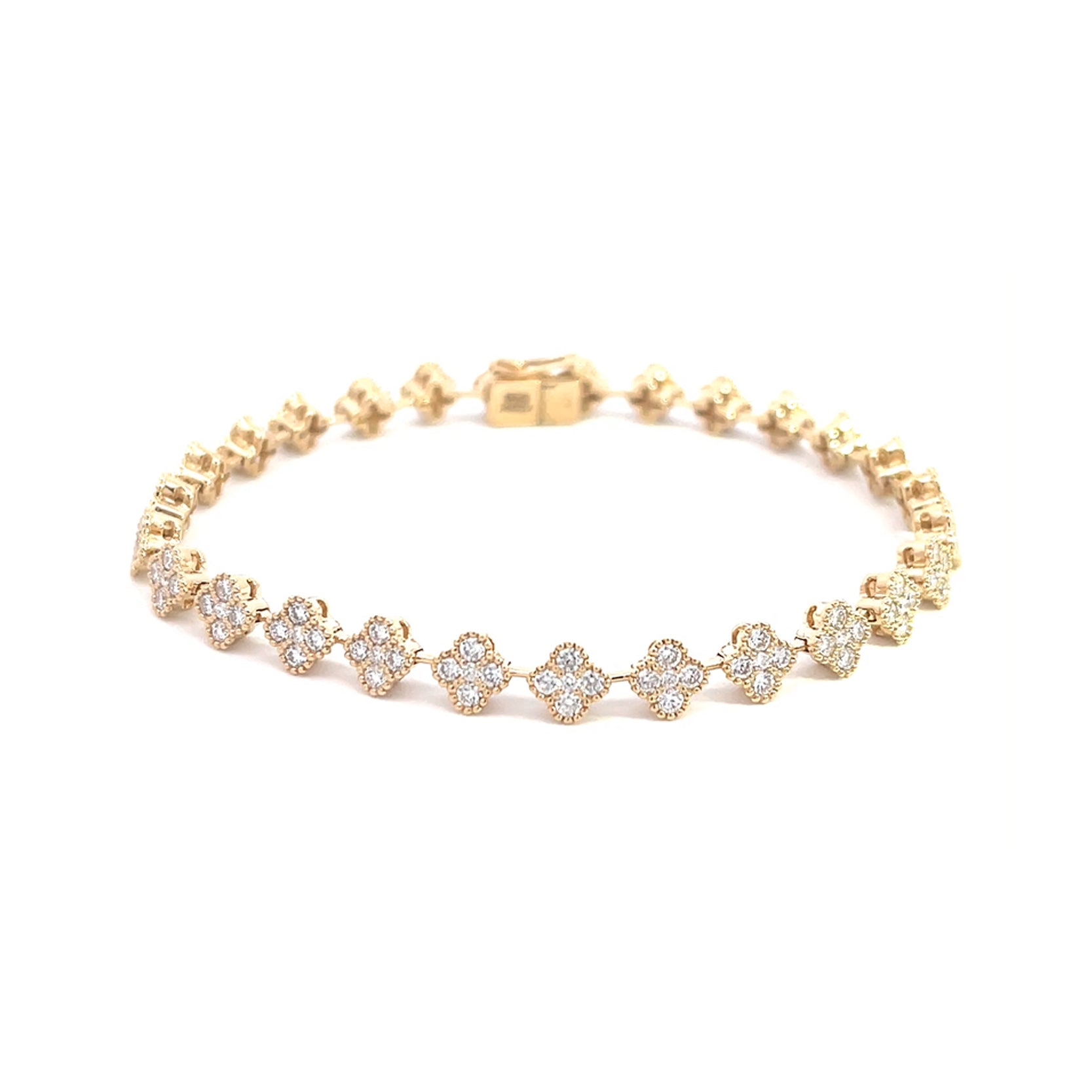 14K Yellow Gold Diamond Clover Cluster Tennis Bracelet