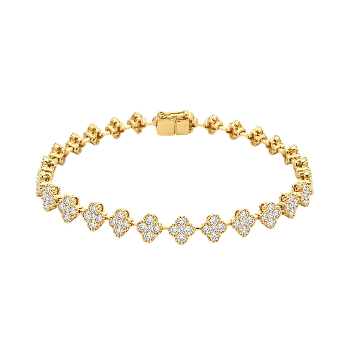 14K Yellow Gold Diamond Clover Cluster Tennis Bracelet