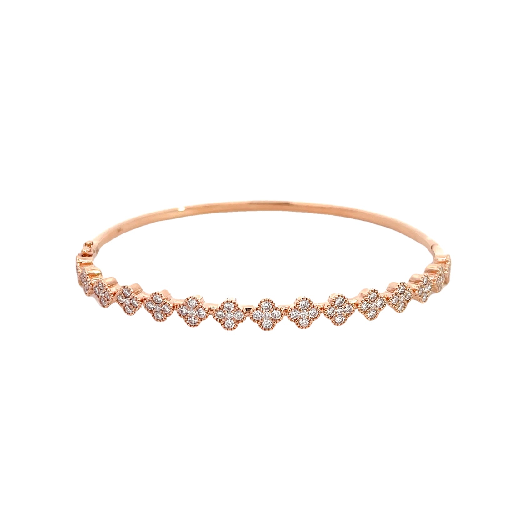 14K Rose Gold Diamond Clover Cluster Bangle Bracelet with 75 Diamonds