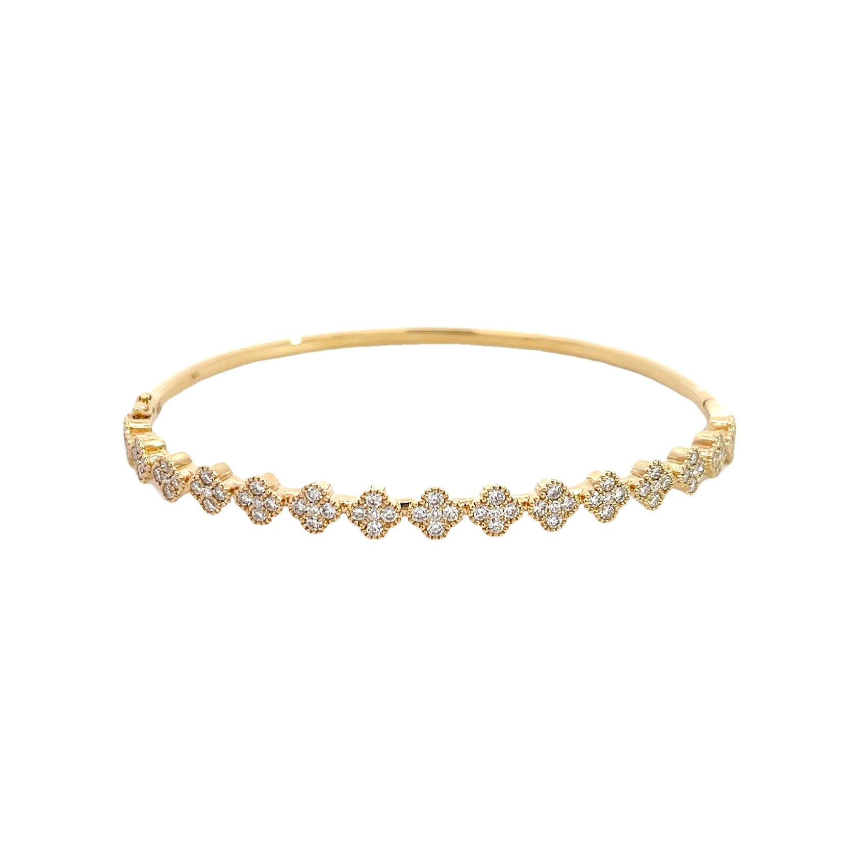 14K Yellow Gold Diamond Clover Cluster Bangle Bracelet with 75 Diamonds