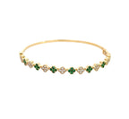 14K Yellow Gold Diamond and Emerald Clover Cluster Bangle Bracelet
