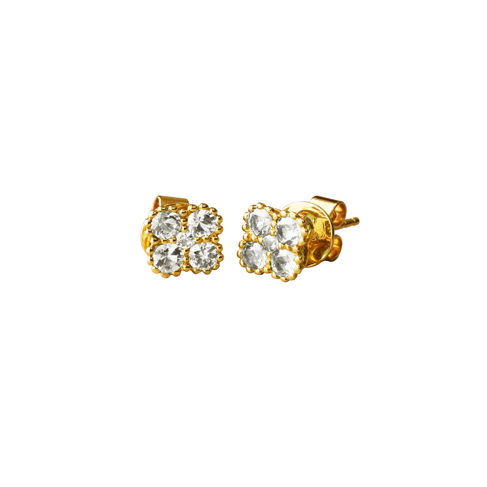 14K Yellow Gold Diamond Clover Cluster Stud Earrings with Milgrain Detailing