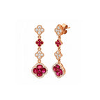 14K Rose Gold Tiered Diamond and Ruby Clover Drop Earrings