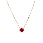 14K Rose Gold Ruby Clover Pendant Necklace with Diamond Halo