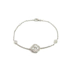 14K White Gold Chain Bracelet with Diamond Halo Clover Clusters