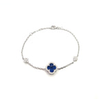 14K White Gold Chain Bracelet with Sapphire and Diamond Halo Clover Clusters