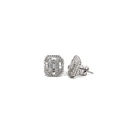 14K White Gold Cushion Shaped Diamond Emerald Illusion Stud Earrings