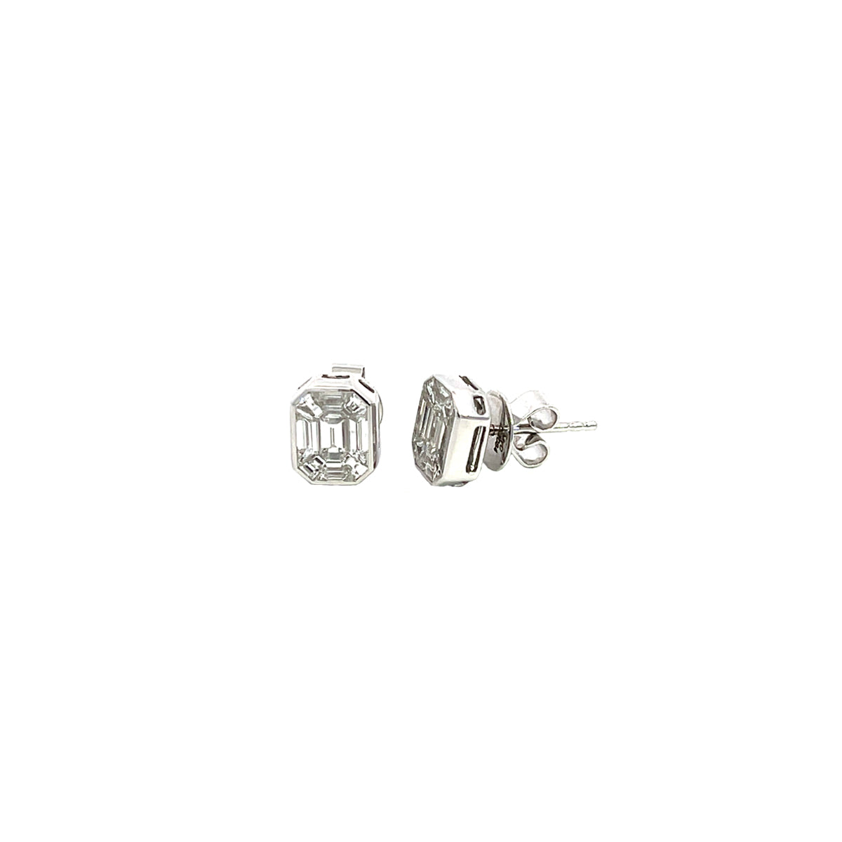 14K White Gold Emerald Pie Cut Diamond Studs