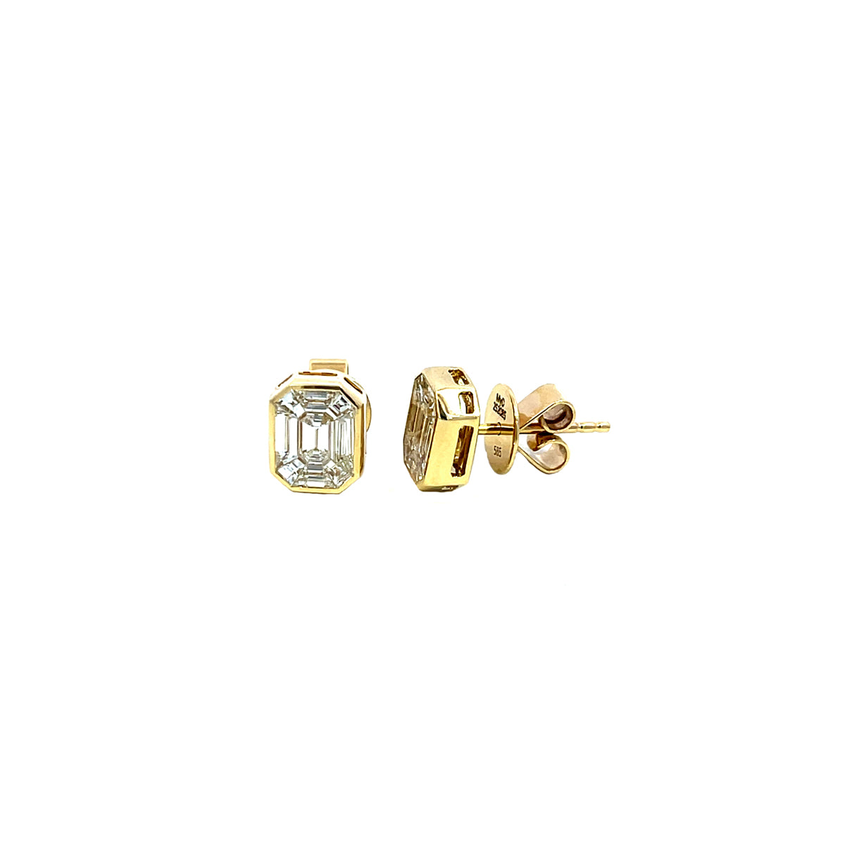 14K Yellow Gold Emerald Pie Cut Diamond Studs