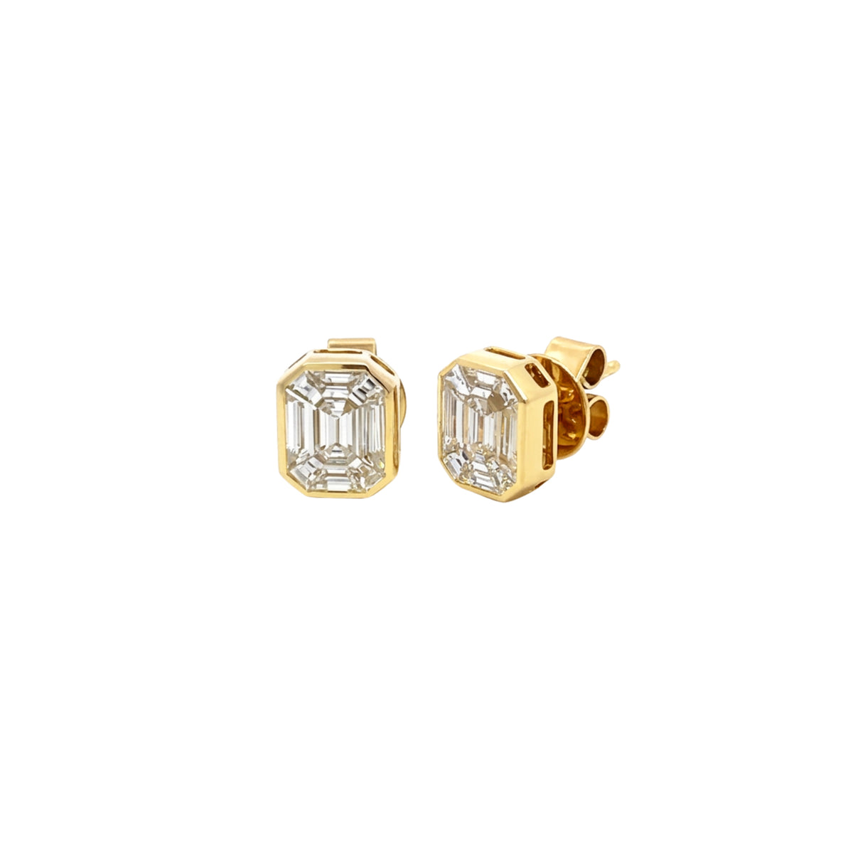 14K Yellow Gold Emerald Pie Cut Diamond Studs