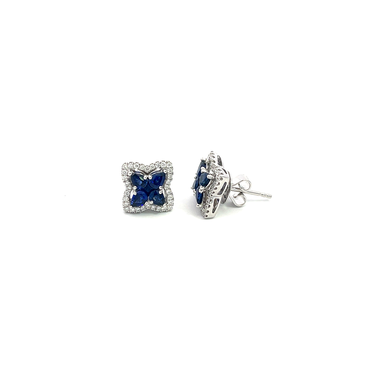 14K White Gold Sapphire and Diamond Star Stud Earrings