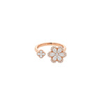 14K Rose Gold Open Ring with Floral Diamond Clusters