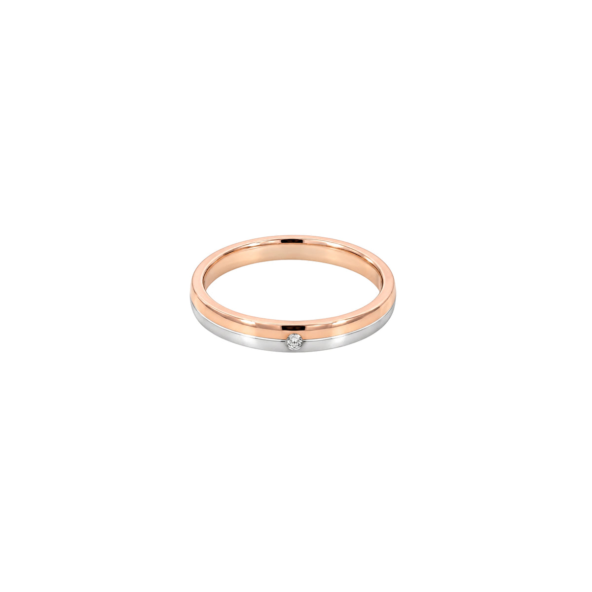 14K White Rose Gold Two Tone Wedding Band with 1 Diamond