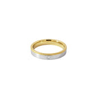 14K Yellow White Gold Ring with Fine Reeded Edging and 1 Flush-Set Diamond