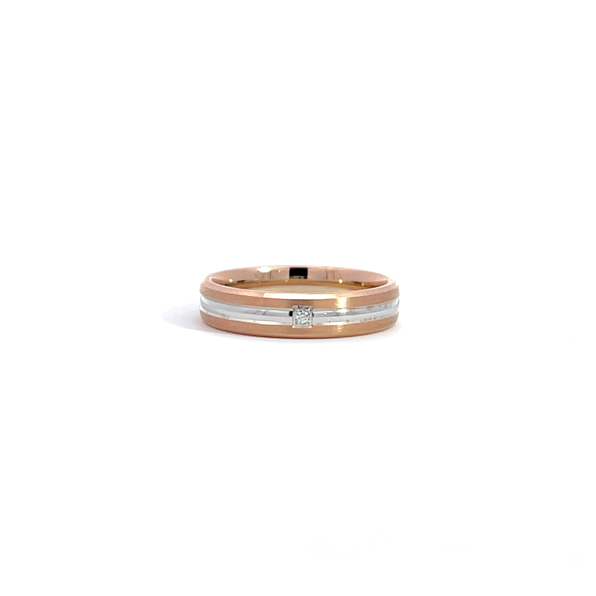 14K White Rose Gold Wedding Band with 1 Diamond