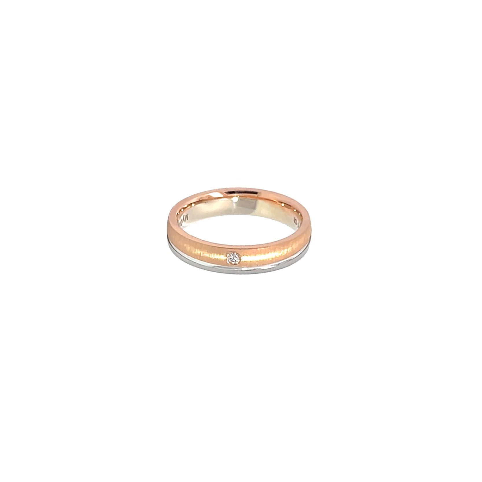 14K White Rose Gold Asymmetrical Wedding Band with 1 Diamond