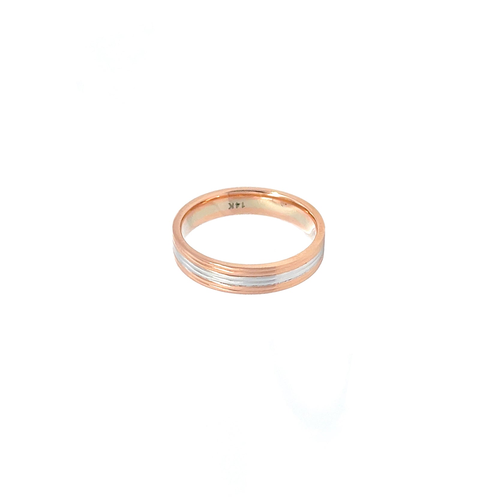 14K White Rose Gold Ribbed Wedding Band