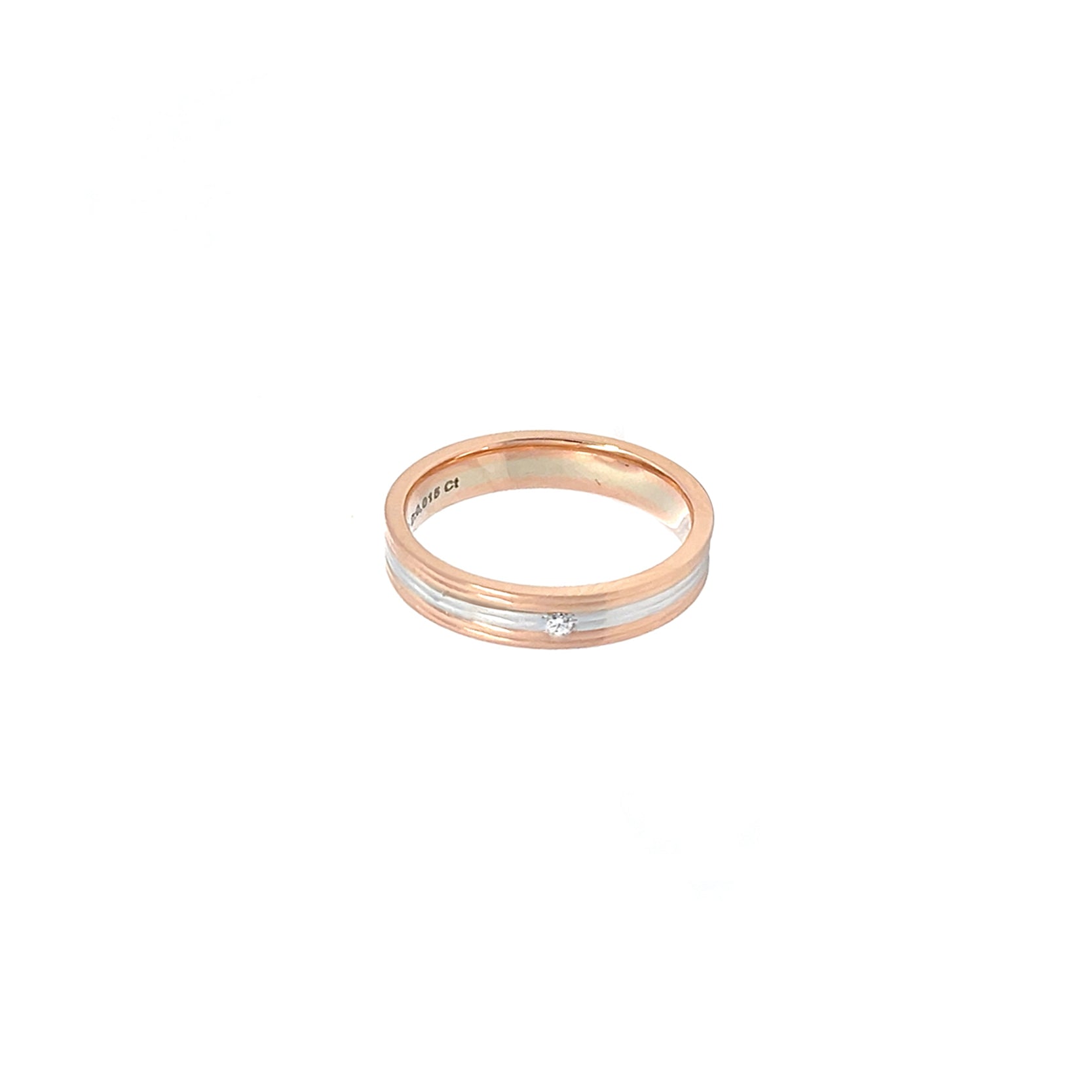 14K White Rose Gold Ribbed Wedding Band with 1 Diamond