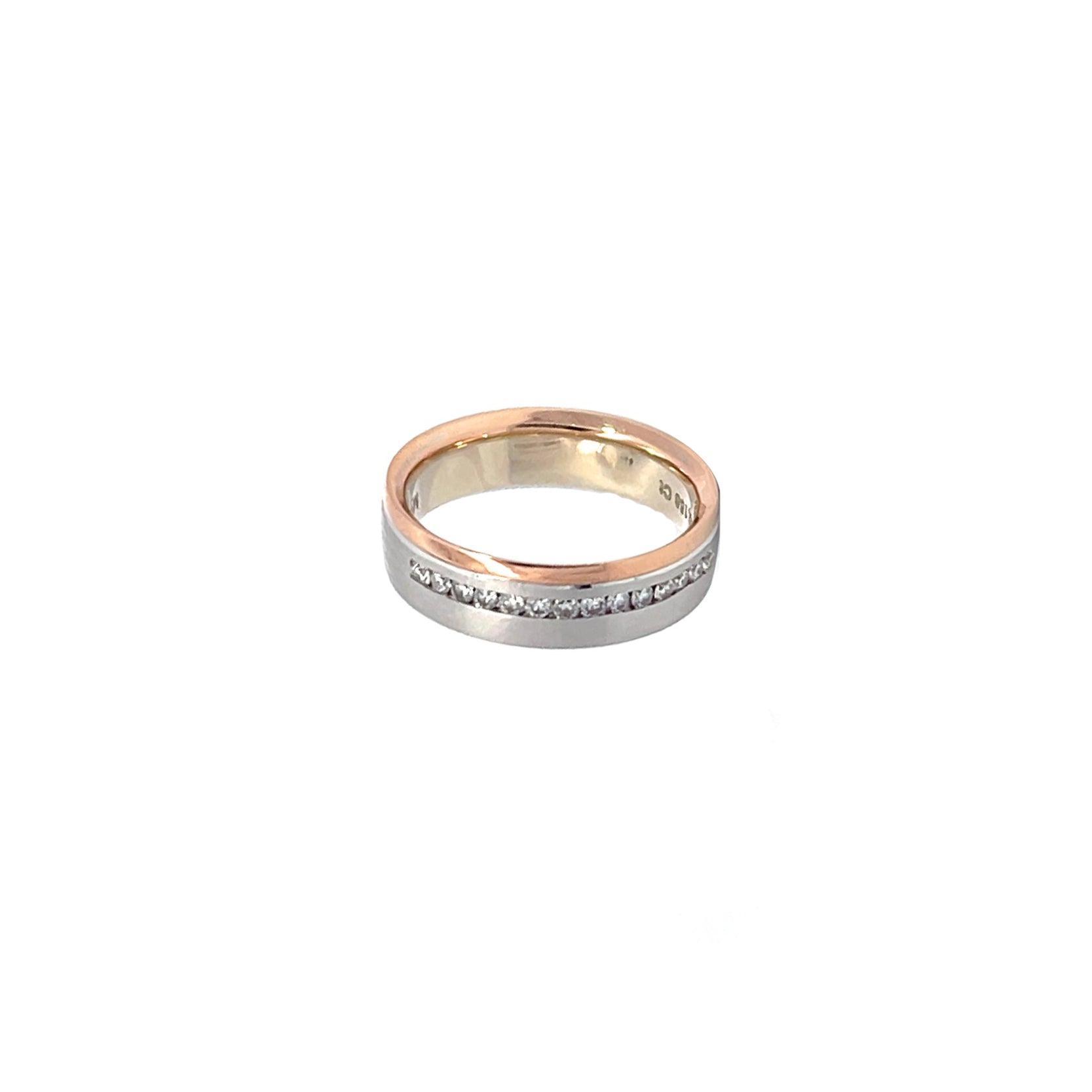 14K White Rose Gold Wedding Band with 14 Diamonds