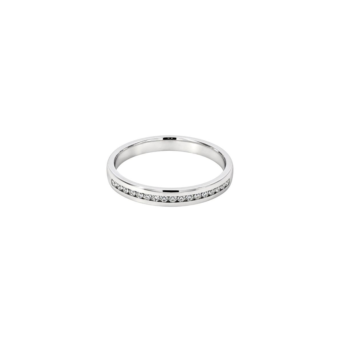 14K White Gold Wedding Band with 17 Channel Set Diamonds