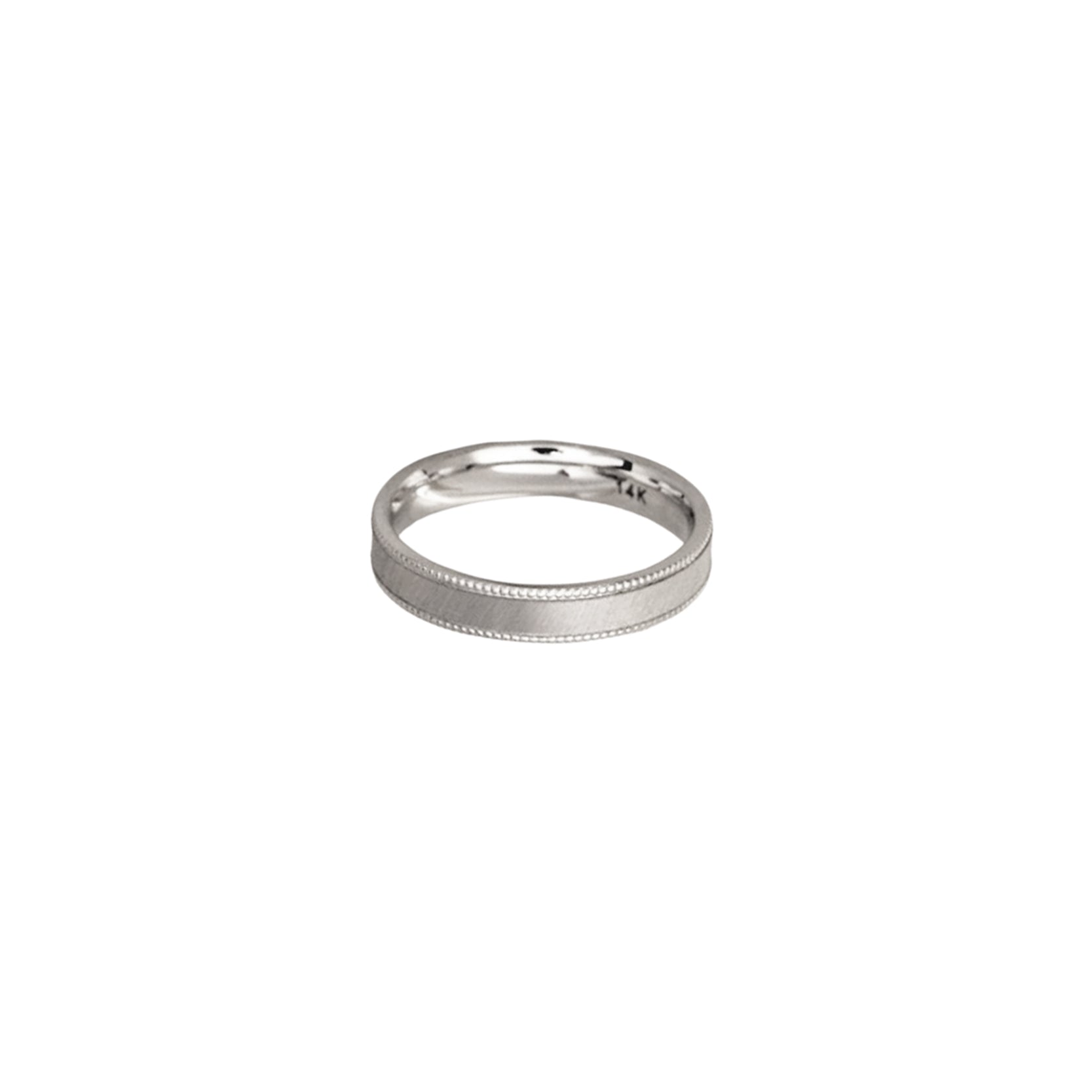 14K White Gold Matte Wedding Band with Milgrain Edging