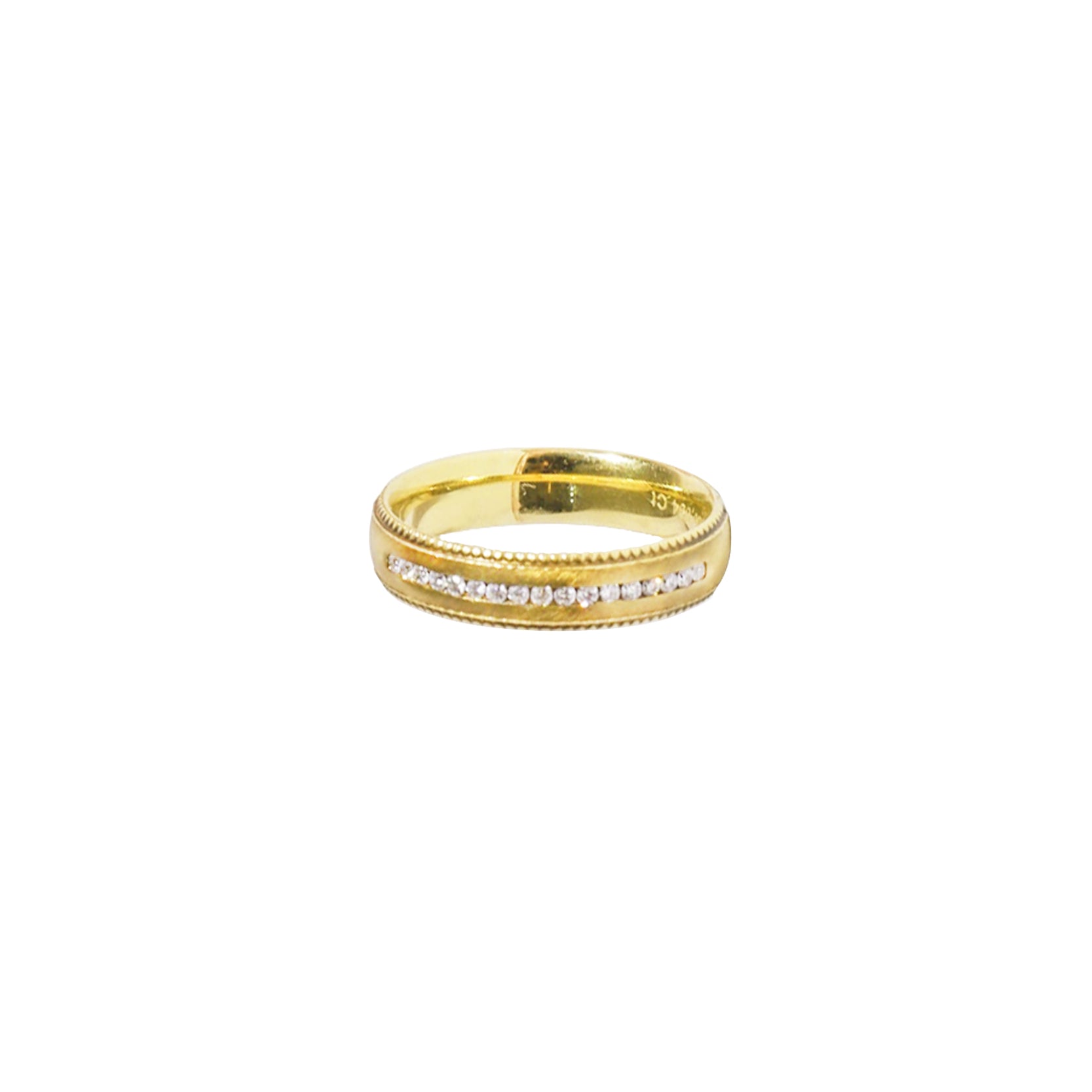 14K Yellow Gold Wedding Band with 17 Channel Set Diamonds and Milgrain Edging