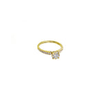 14K Yellow Gold Claw Prong Milgrain Engagement Ring with Pave-Set Side Stones