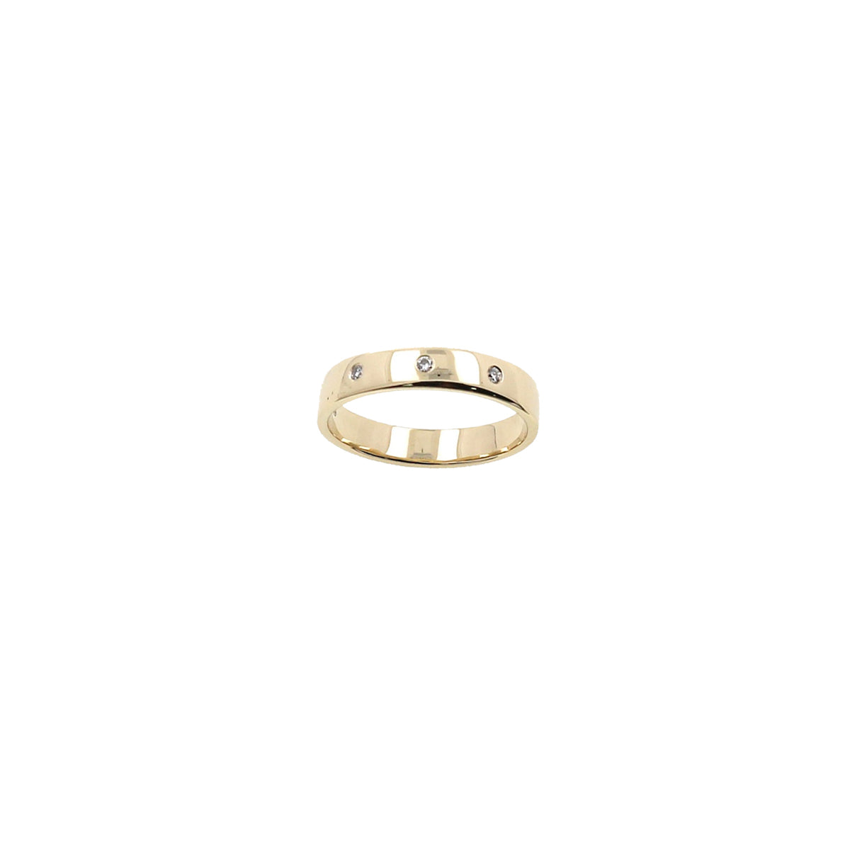 14K Yellow Gold Wedding Band with 3 Flush-Set Diamonds