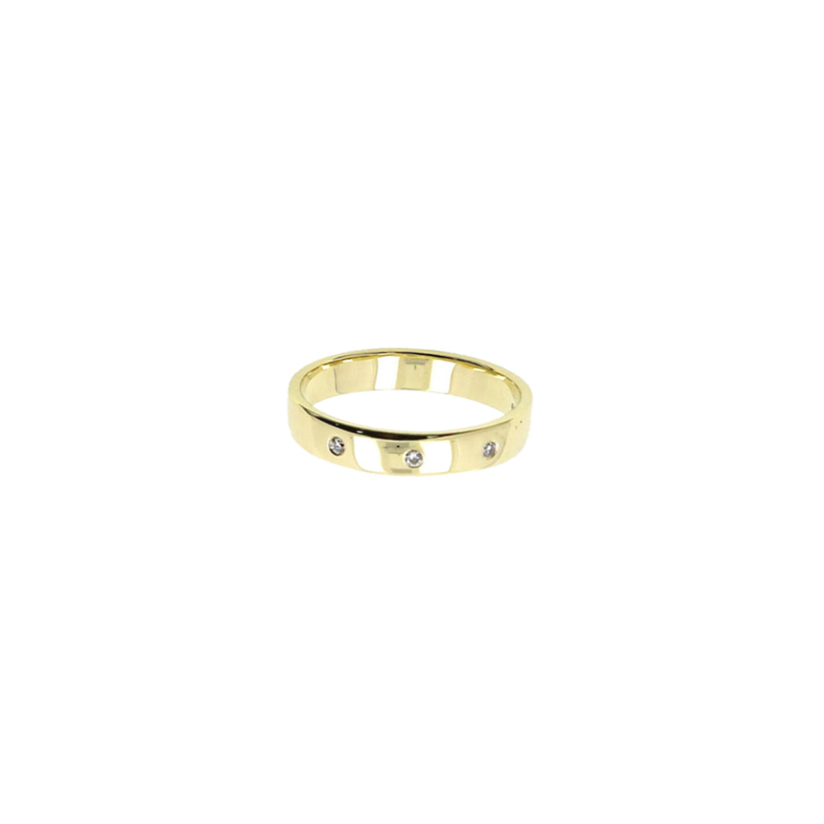 14K Yellow Gold Wedding Band with 3 Flush-Set Diamonds
