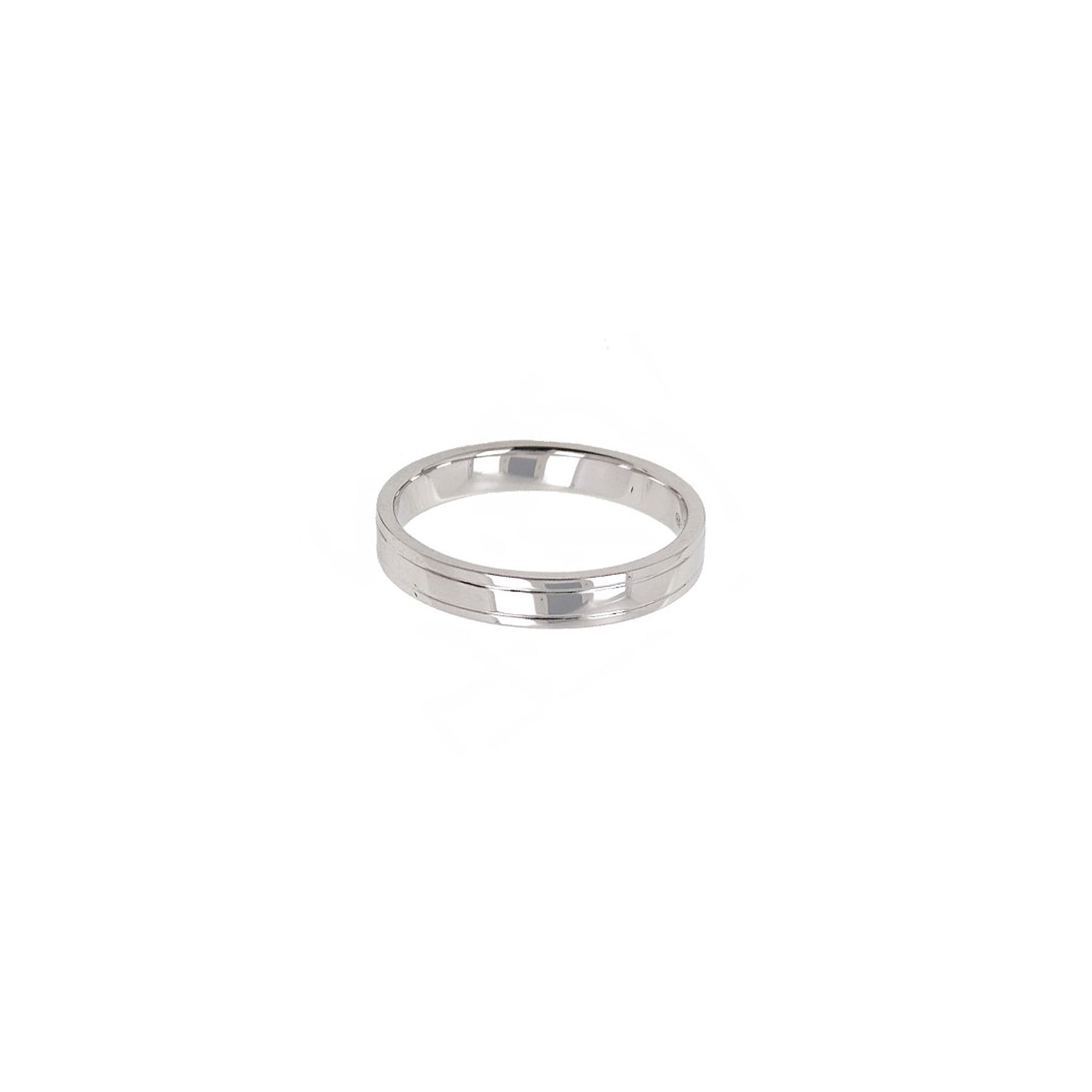 14K White Gold Wedding Band with Carved line Detailing