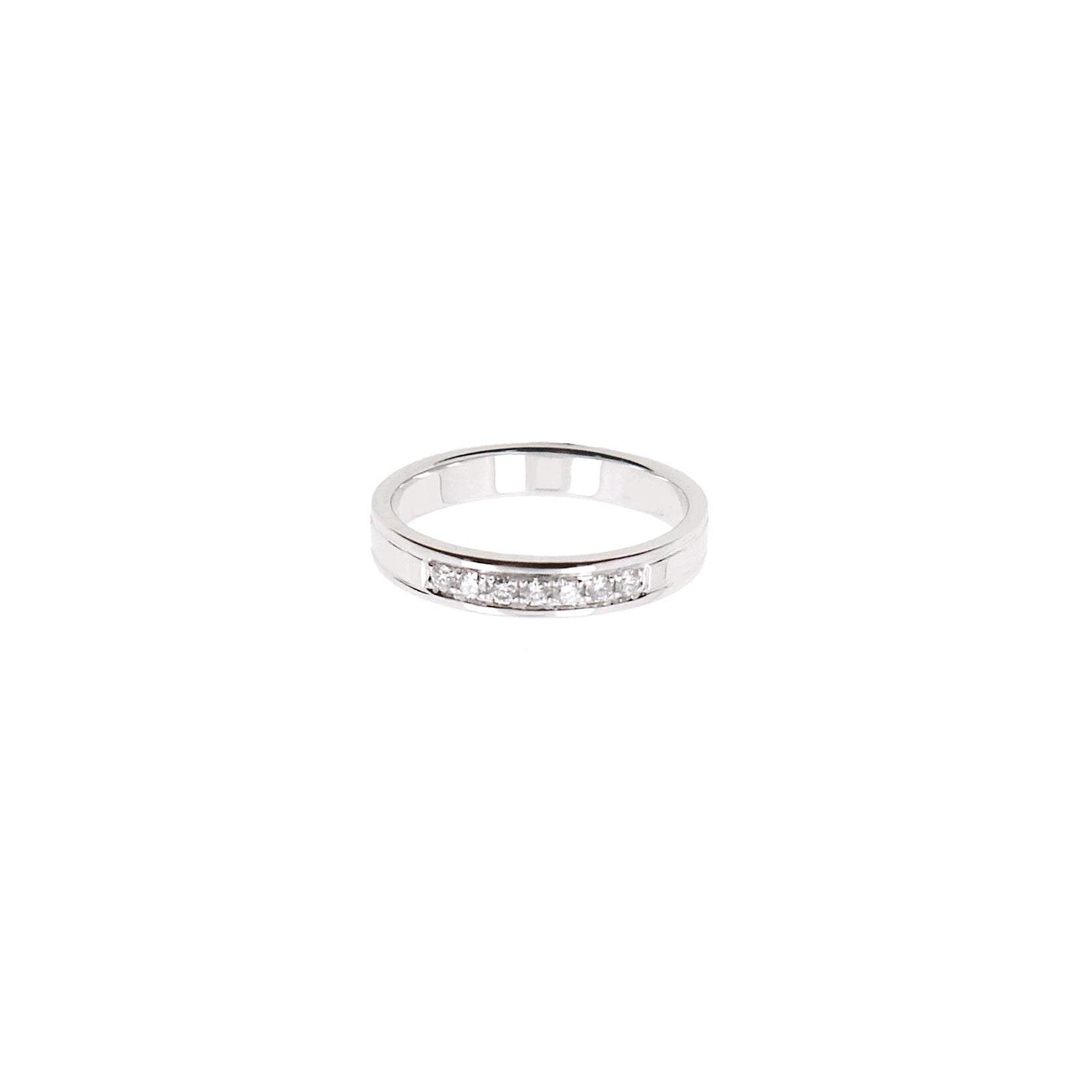 14K White Gold Wedding Band with 7 Diamonds