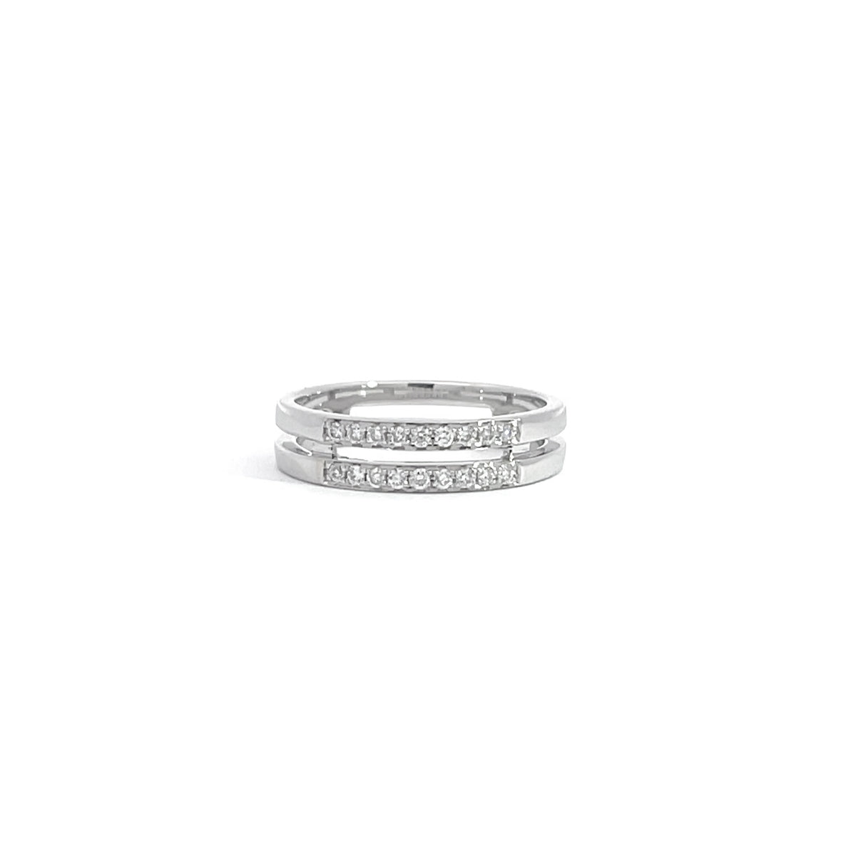 14K White Gold Double Row Ring with 18 Diamonds