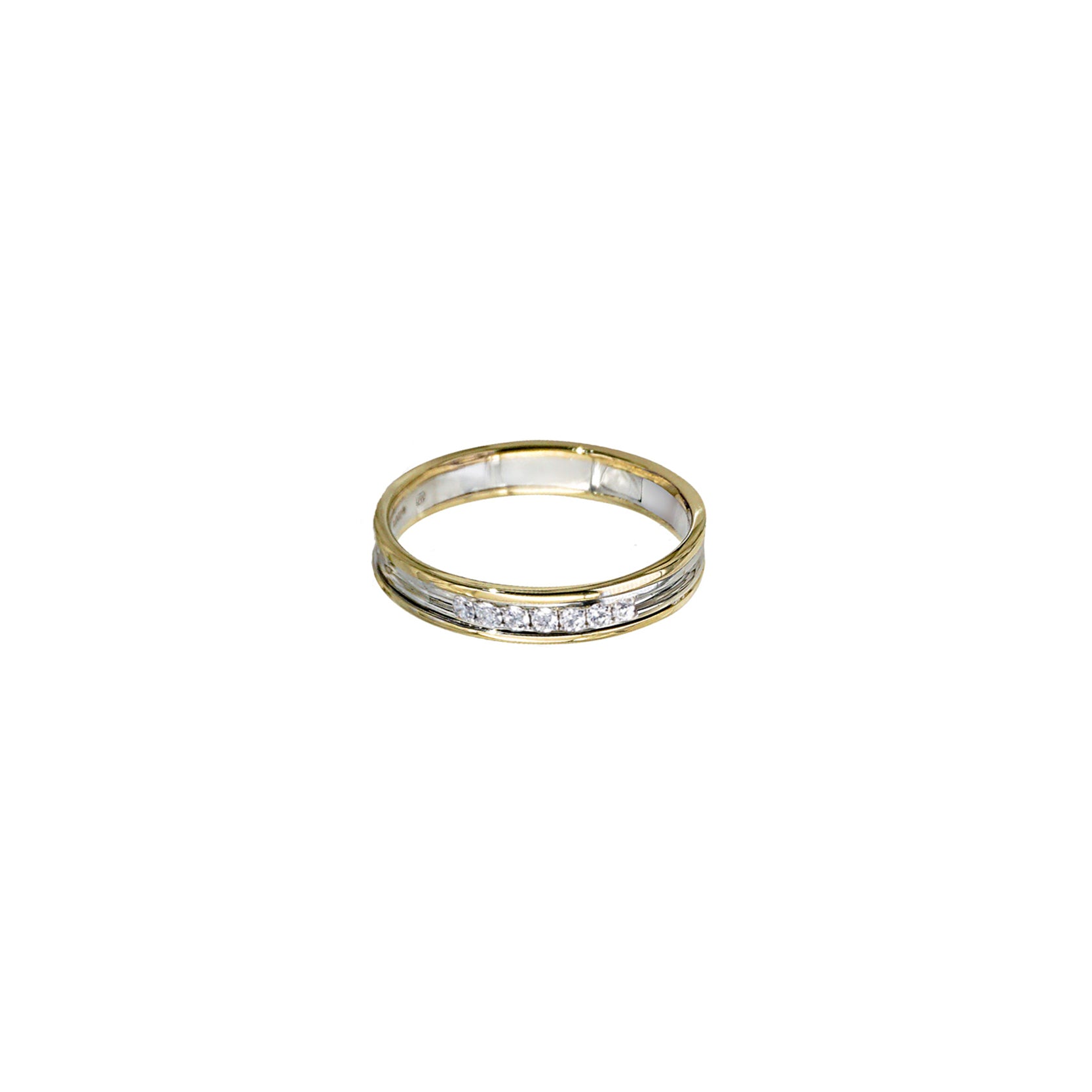 14K Two-Tone Grooved Wedding Band with 7 Diamonds