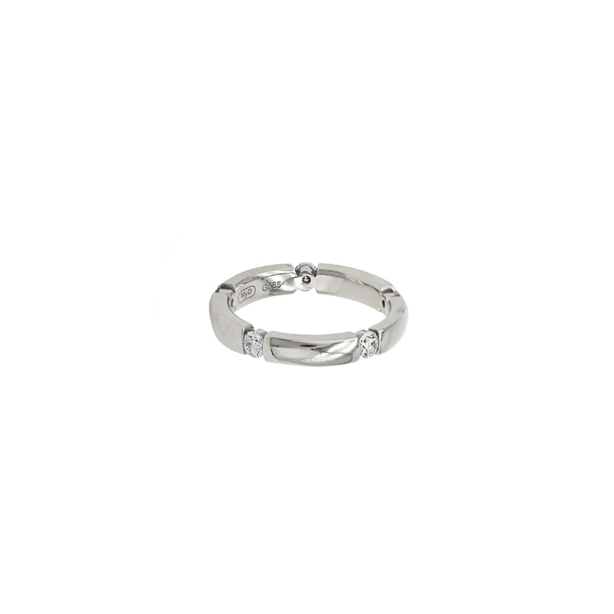 14K White Gold Wedding Band with 5 Tension Set Diamonds