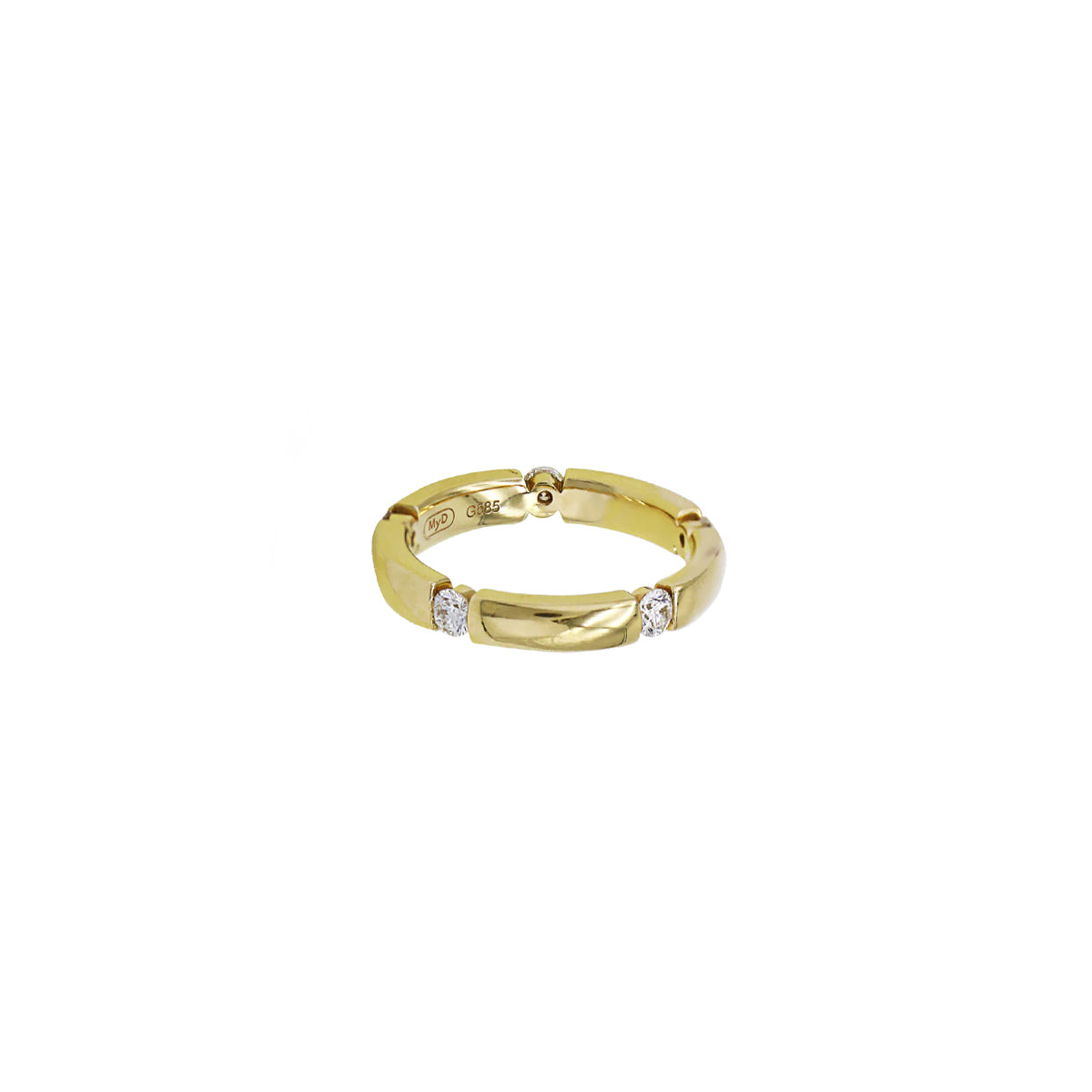 14K Yellow Gold Wedding Band with 5 Tension Set Diamonds
