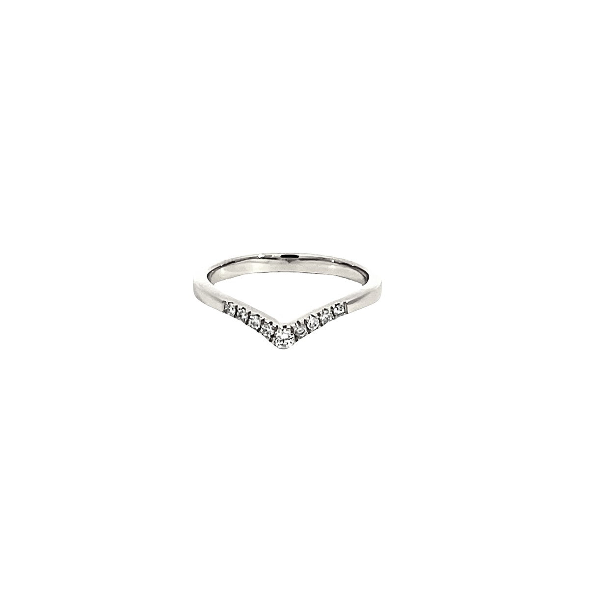 14K White Gold V-Shaped Wedding Band with 9 Diamonds