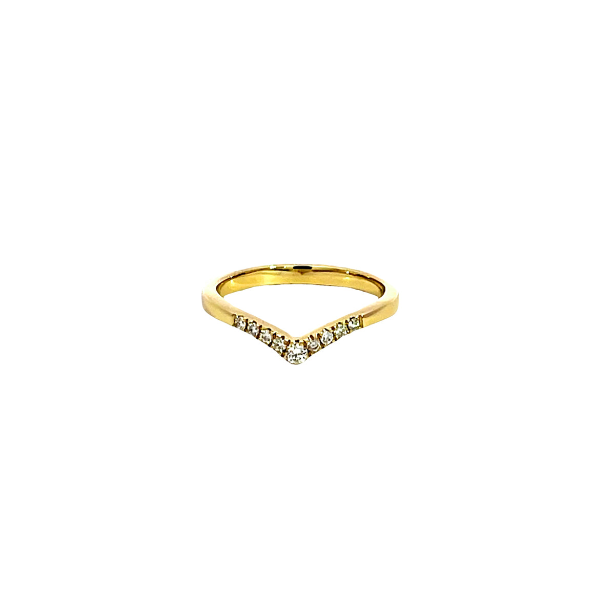 14K Yellow Gold V-Shaped Wedding Band with 9 Diamonds