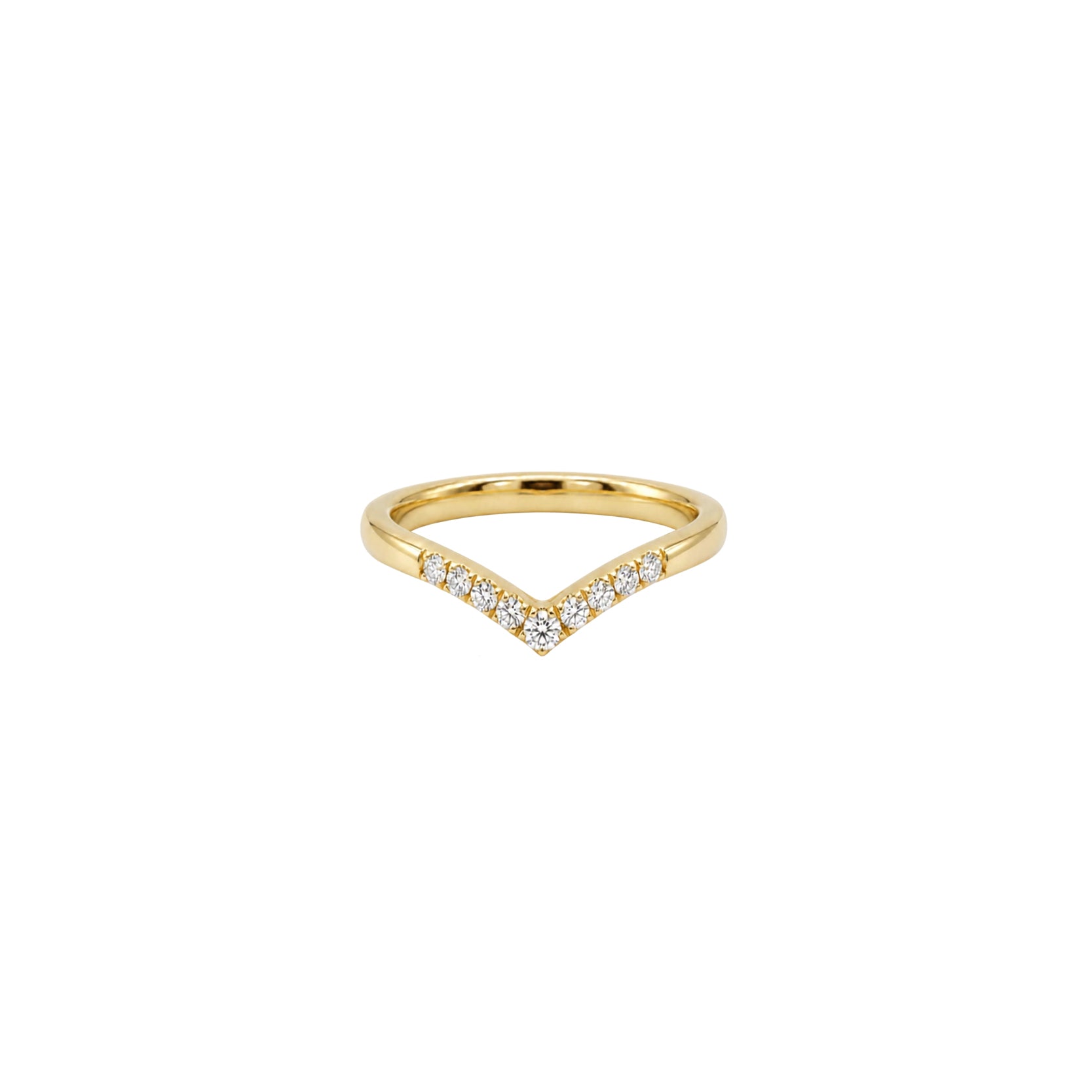 14K Yellow Gold V-Shaped Wedding Band with 9 Diamonds