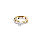 14K Yellow White Gold Interlocking Engagement Ring and Wedding Band Bridal Set with 9 Diamonds