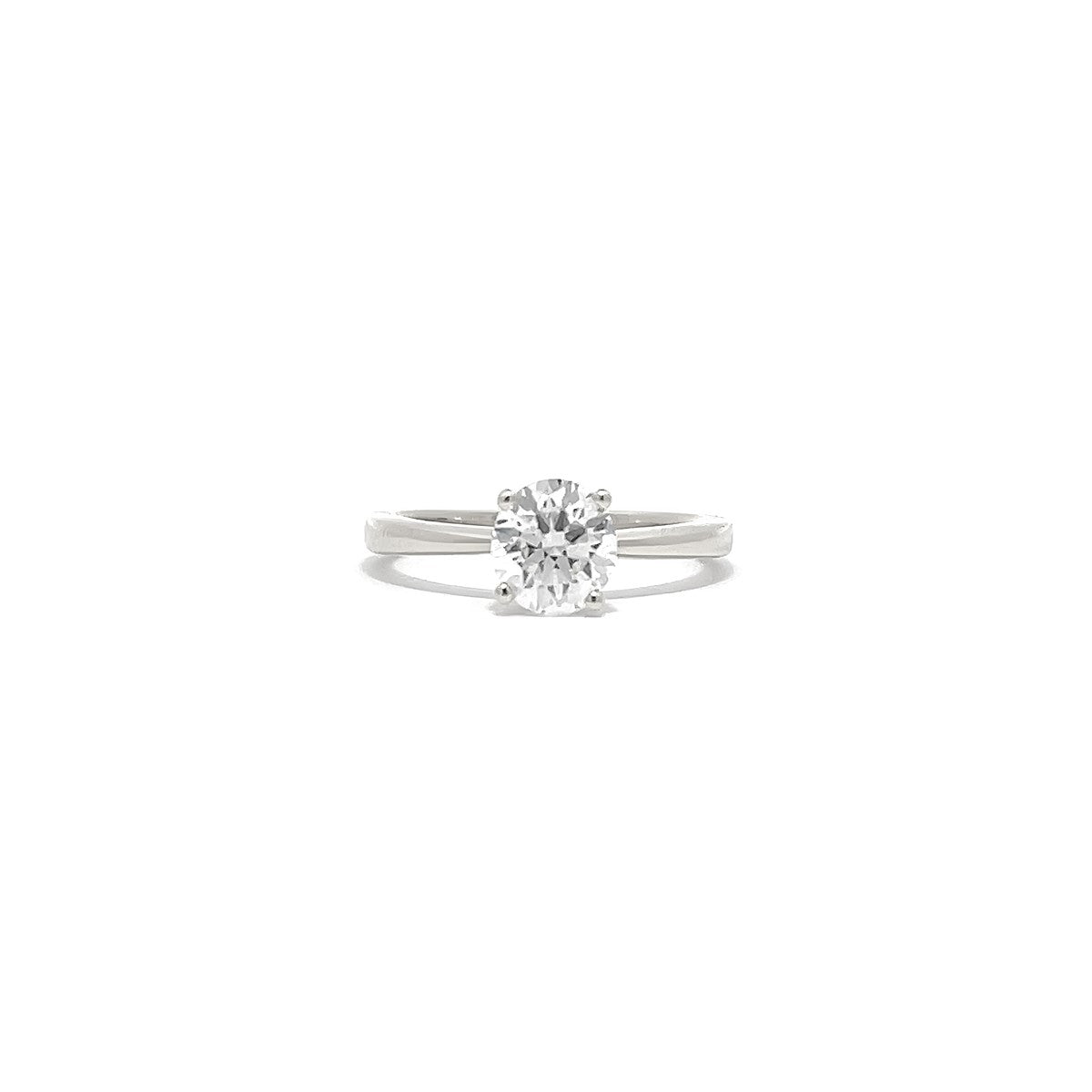 14K/18K White Gold Solitaire Engagement Ring with Thin Set Tapered Shank