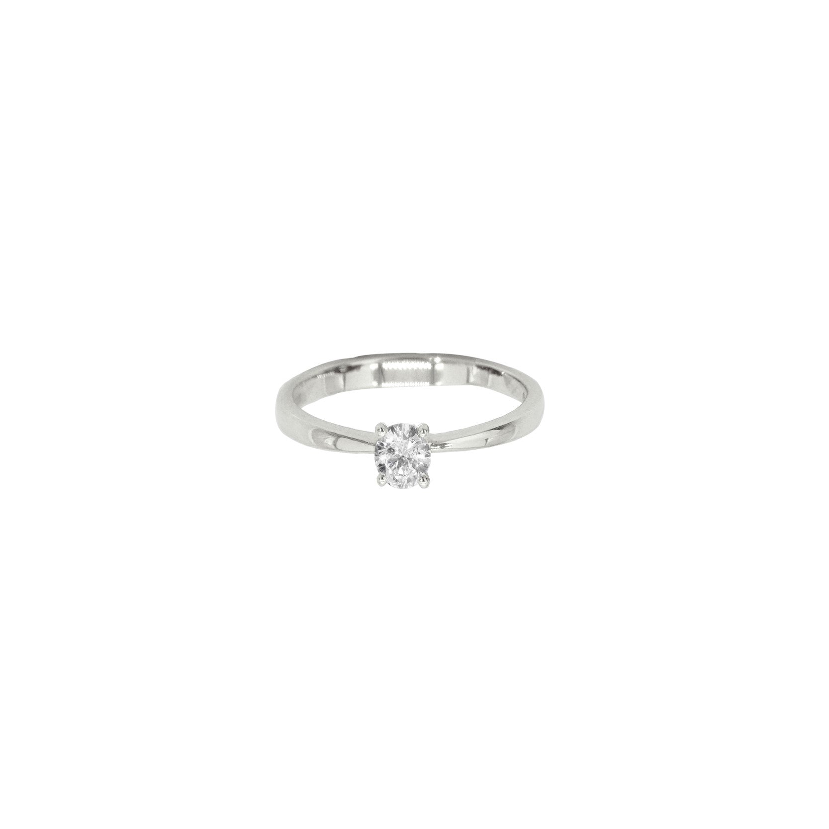 14K/18K White Gold Solitaire Engagement Ring with Thin Set Tapered Shank
