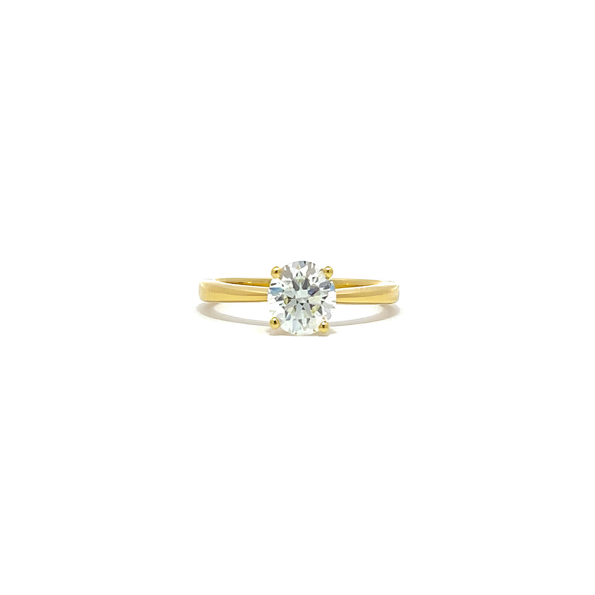 14K/18K Yellow Gold Solitaire Engagement Ring with Thin Set Tapered Shank