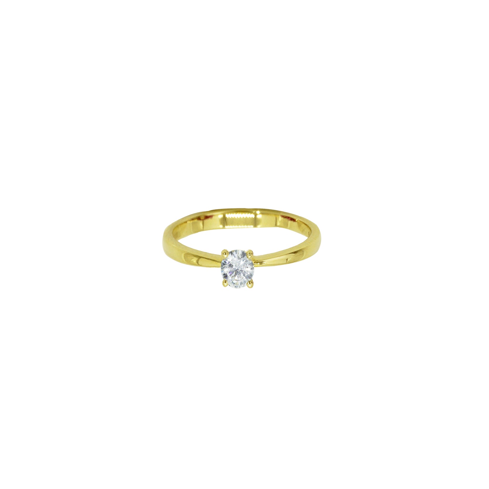 14K/18K Yellow Gold Solitaire Engagement Ring with Thin Set Tapered Shank