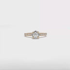 14K Yellow Gold Claw Prong Milgrain Engagement Ring with Pave-Set Side Stones
