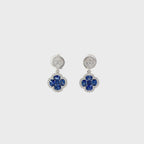 14K White Gold Sapphire and Diamond Clover Drop Earrings