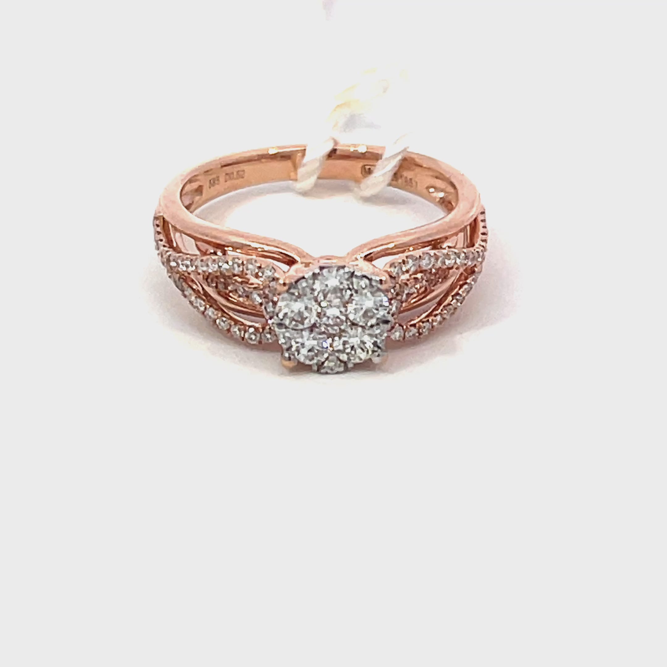 14K Rose Gold Illusion Ring with Split Shank and 81 Diamonds