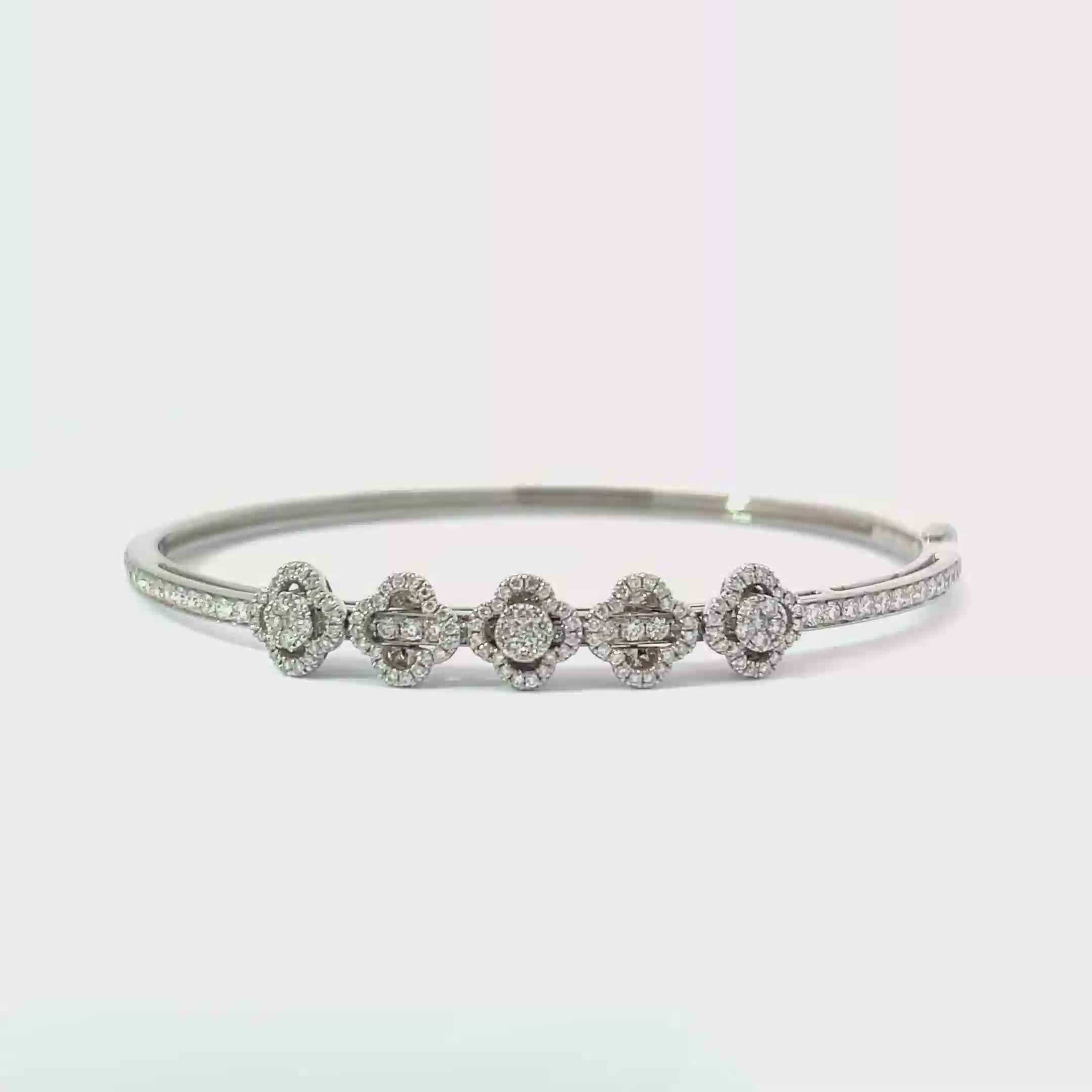 14K 5 Flower Slide Bangle Bracelet with 172 Diamonds